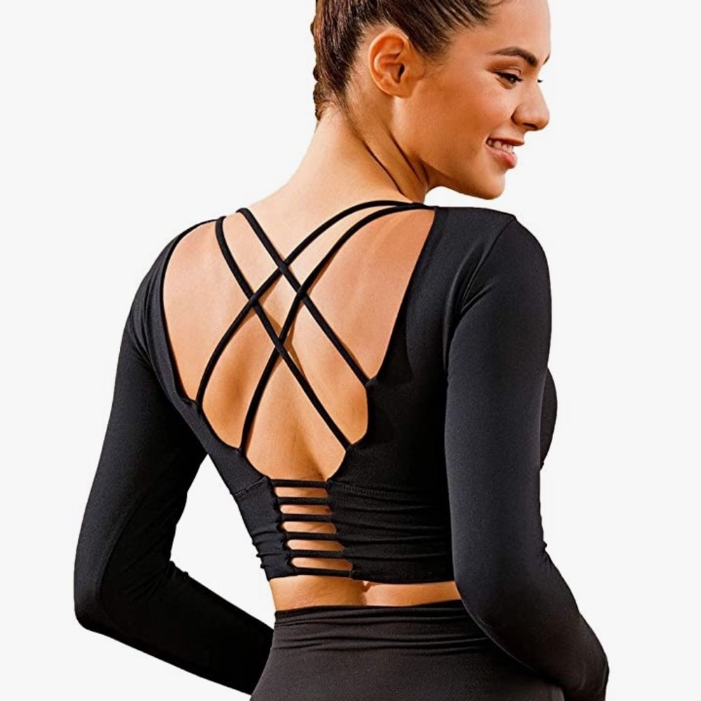 open back workout crop top with built in bra!